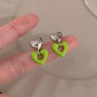 Heart Rhinestone Glaze Alloy Dangle Earring 1 Pair - Dangle Earring - Silver Pin - Love Heart - Green - One Size
