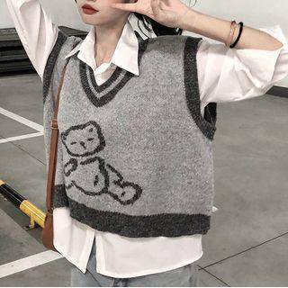 Shirt / Bear Print Sweater Vest