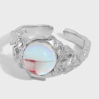 Moonstone Textured Sterling Silver Open Ring Silver - Size No. 13