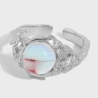 Moonstone Textured Sterling Silver Open Ring Silver - Size No. 13