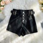Buckled Faux-leather Shorts