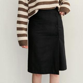 Wrap-front Button-detail Midi Skirt