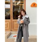 Fleece-collar Raglan Long Wrap Coat