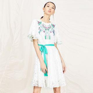Embroidered Lace Short-sleeve Dress