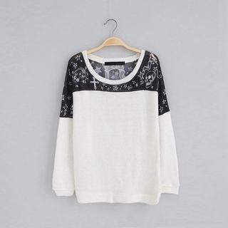 Skull Print Panel Sweater