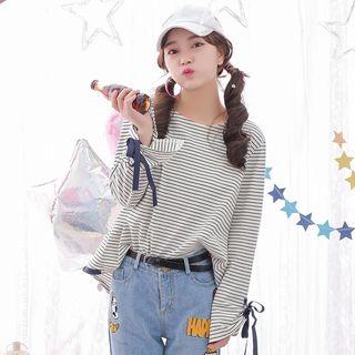 Ribbon Detail Striped Long-sleeve T-shirt