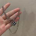 Heart Checker Pendant Alloy Necklace Xl1427 - Silver - One Size