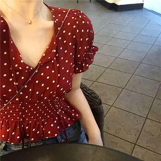 Dot Short-sleeve Top As Shown In Figure - One Size