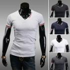 Contrast Trim Short Sleeve V-neck T-shirt