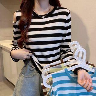 Asymmetrical Cold-shoulder Striped T-shirt