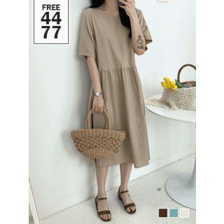 Fits All Gathered-waist Linen Blend Long Dress