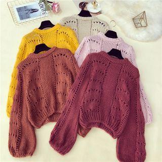 Lantern-sleeve Knit Pullover