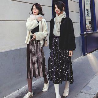 Dotted Accordion Pleat Midi Velvet Skirt