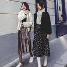 Dotted Accordion Pleat Midi Velvet Skirt