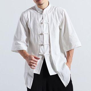 Stand Collar Frog Button 3/4-sleeve Shirt