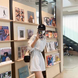 Tie-waist Stripe Shirt Playsuit White - One Size