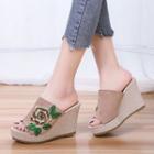 Flower Embroidered Platform Wedge-heel Sandals