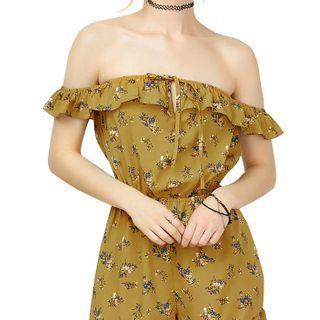 Cold Shoulder Floral Playsuit Yellow - Xl