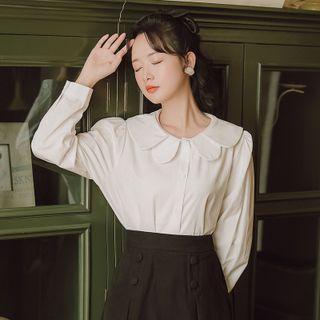 Long-sleeve Layered Collar Blouse / Midi A-line Skirt / Set