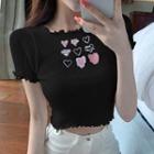 Heart Embroidered Short-sleeve T-shirt / Denim Shorts