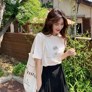 Palm Tree Printed T-shirt Ivory - One Size
