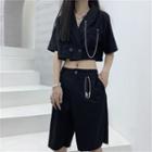 Short Sleeve Double Breast Cropped Shirt / A-line Shorts