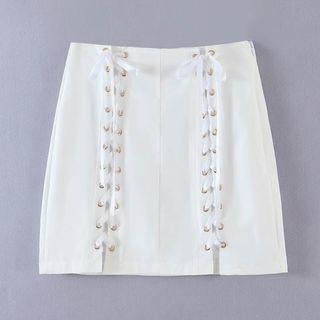 Plain Lace-up Mini Pencil Skirt