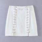Plain Lace-up Mini Pencil Skirt