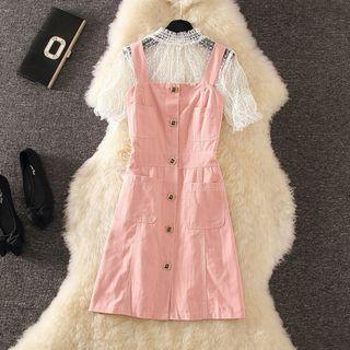 Short-sleeve Lace Top / A-line Jumper Dress / Set