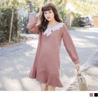 Lace Collar Ruffled Hem Dress