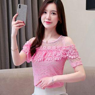 Cold Shoulder Short-sleeve Lace Top