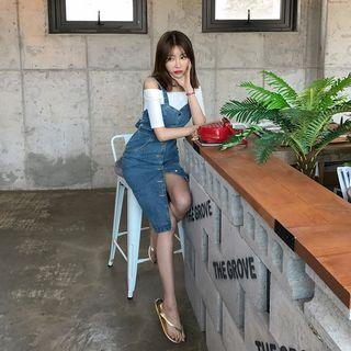 Button-down Denim Pinafore Dress With Sash