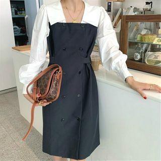 Mock Two-piece Long-sleeve Dress - 2 Colors