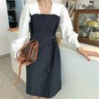 Mock Two-piece Long-sleeve Dress - 2 Colors