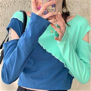 Two-tone Cutout Cropped T-shirt