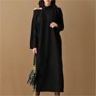 Mock-neck Slit-trim Knit Dress