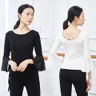 Mesh Panel Bell-sleeve Strappy-back T-shirt / Boot-cut Sweatpants / Set