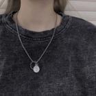Disc Pendant Alloy Necklace 1pc - Silver - One Size