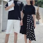 Couple Matching Short-sleeve T-shirt / Short-sleeve Midi Dotted Layered Dress / Shorts