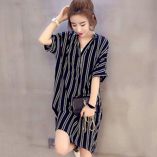 V-neck Striped Collared Dress