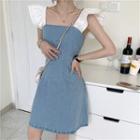 Ruffled Sleeveless Mini A-line Denim Dress