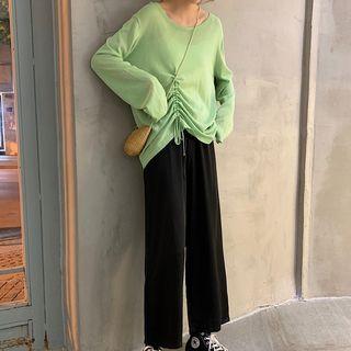 Drawstring Long Sleeve Top / Wide Leg Pants