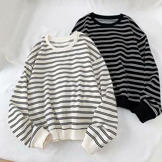 Round Neck Stripe Oversized Sweatshirt
