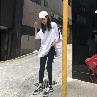Set: Contrast Trim Elbow Sleeve T-shirt + Contrast Trim Leggings