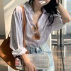 Long-sleeve Polo Collar Striped Shirt Stripe - Purple Shirt - One Size