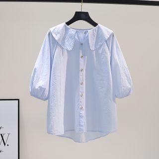 Balloon-sleeve Collared Linen Blouse