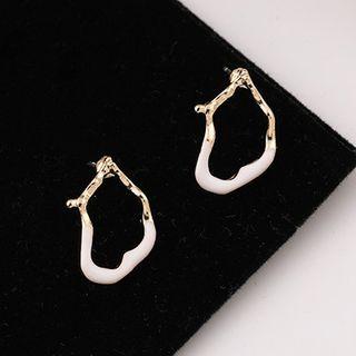 Asymmetrical Glaze Hoop Earring 1 Pair - 925silver Earrings - Gold - One Size