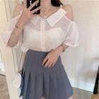 Short-sleeve Faux Pearl Strap Blouse White - One Size