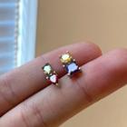 Sterling Silver Cz Stud Earring 1 Pair - Asymmetric - Yellow & Red & Purple - One Size