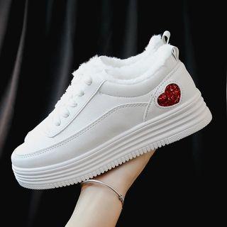 Fleece-lined Heart Faux Leather Sneakers